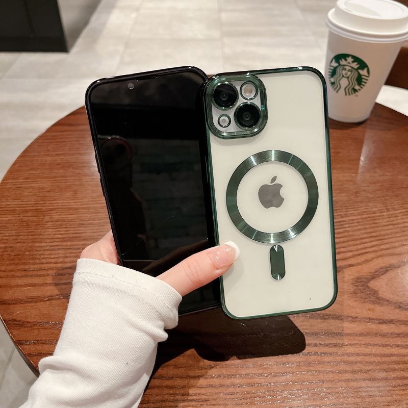 Husa din silicon cu margini metalizate Ultra-Soft, Luxury Magsafe, compatibila cu iPhone 15 / Verde