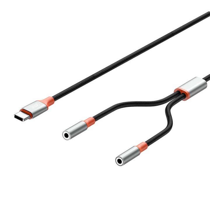 Audiokábel 2 az 1-ben Nb-r269b 3,5 mm-es Usb-c - 3,5 mm-es jackdugó/3,5 mm-es jackdugó 1,2 m-es fekete
