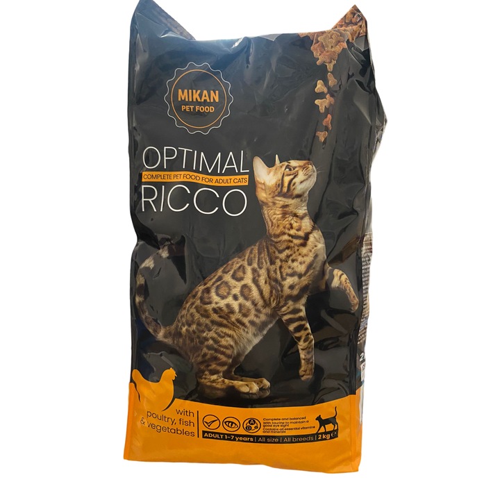 Mikan Optimal száraz macskaeledel, csirke, hal és zöldség 2 kg