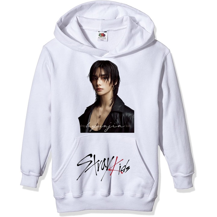 Hanorac personalizat stray kids hyunjin stay, Unisex, Alb, M