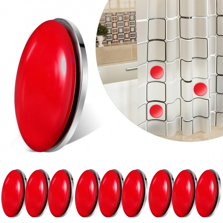 Greutati pentru perdele RUIOMII, set de 10 magneti din otel inoxidabil, rosu, rezistenti, usor de instalat