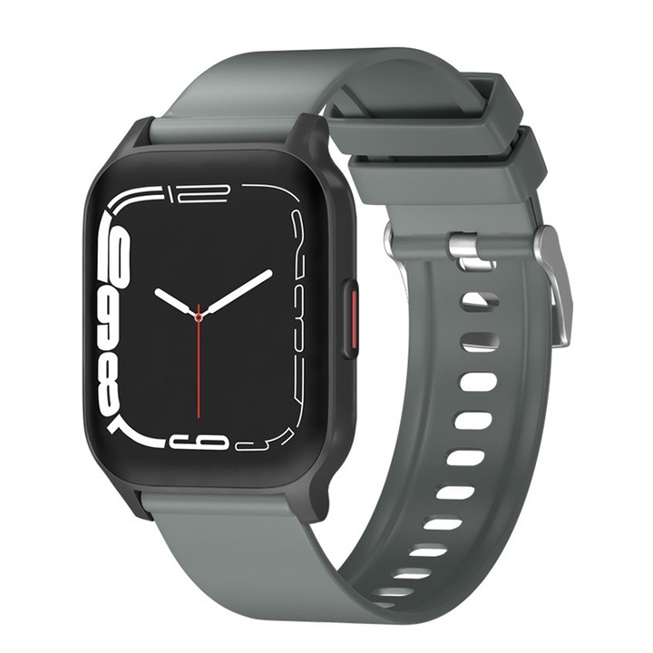 Ceas smartwatch, KINSI, 1.83 inch, Bluetooth Apeluri, monitorizare activitati fizice, somn, ritm cardiac, pedometru, Moduri multiple Sport, Silicone Strap, rezistent la apa, gri