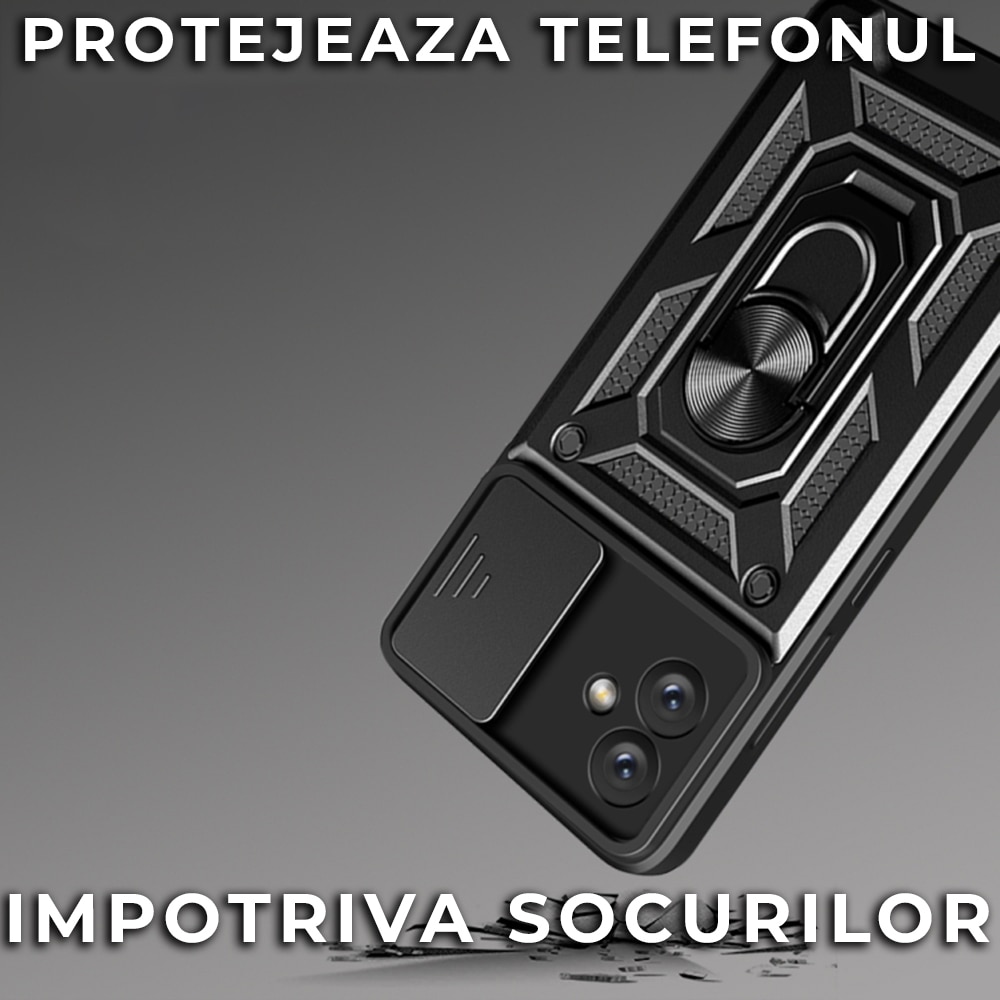 Husa pentru Samsung Galaxy A07 Premium Hybrid Armor Kickstand, Slider Camera, Antisoc, Protectie Superioara, Negru