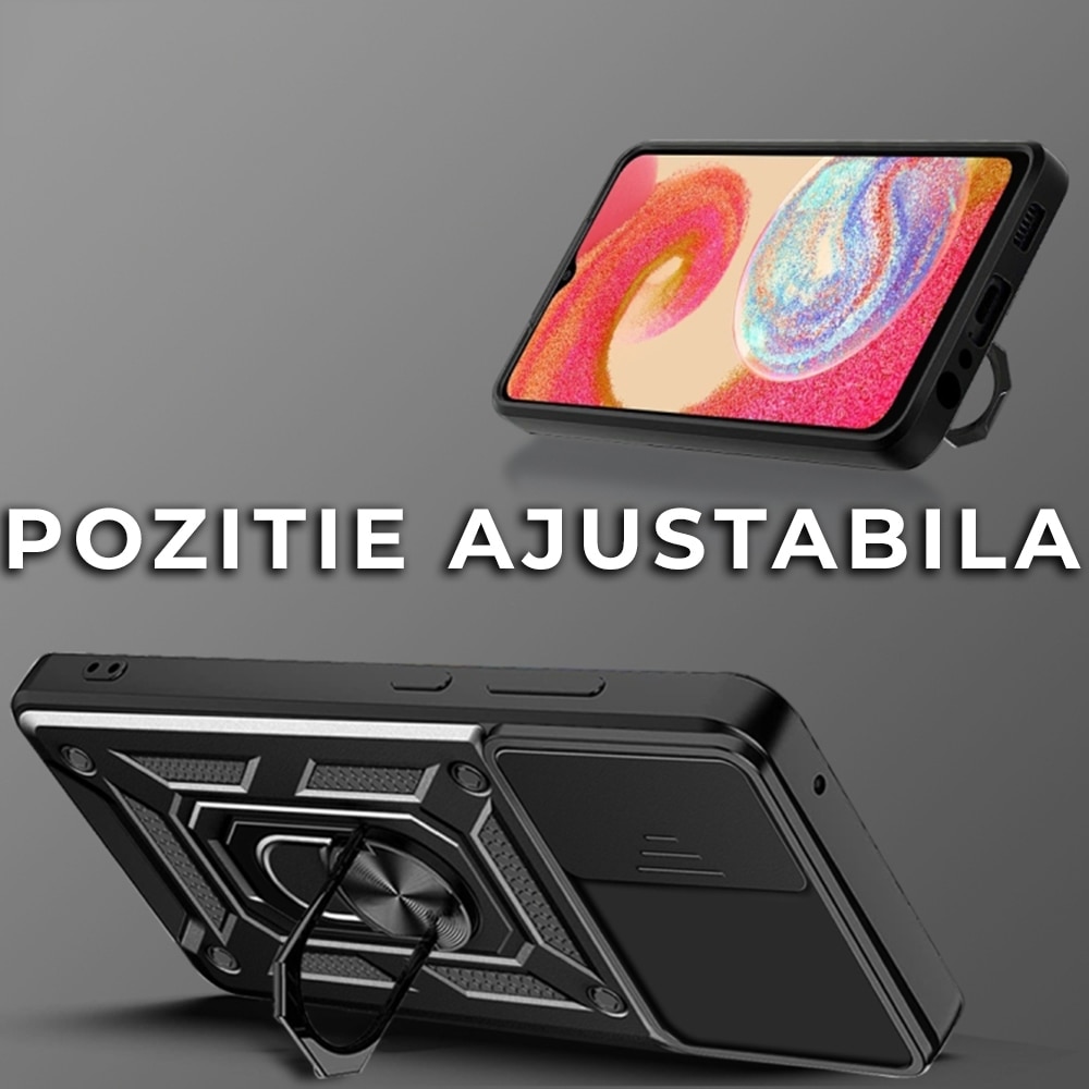 Husa pentru Samsung Galaxy A07 Premium Hybrid Armor Kickstand, Slider Camera, Antisoc, Protectie Superioara, Negru