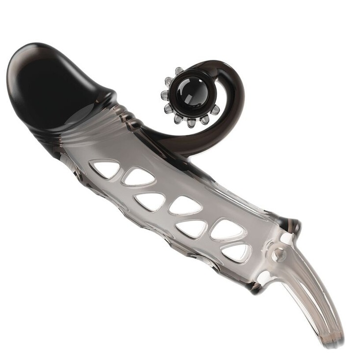 Разтегателна калъф за пенис Romance, С вибрация, Черен, TPE, 3 батерии LR41