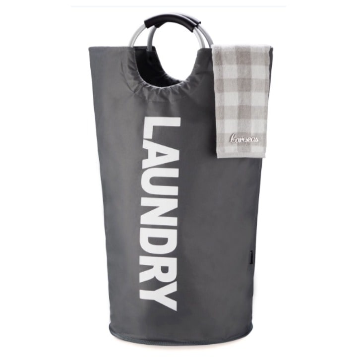 Cos de Rufe cu Maner din Aluminiu, 90 L, Cos de Rufe Super Mare, Rezistent la Apa, Sac de Rufe, Cos de Rufe, Pliabil pentru Depozitare Usoara, Gri