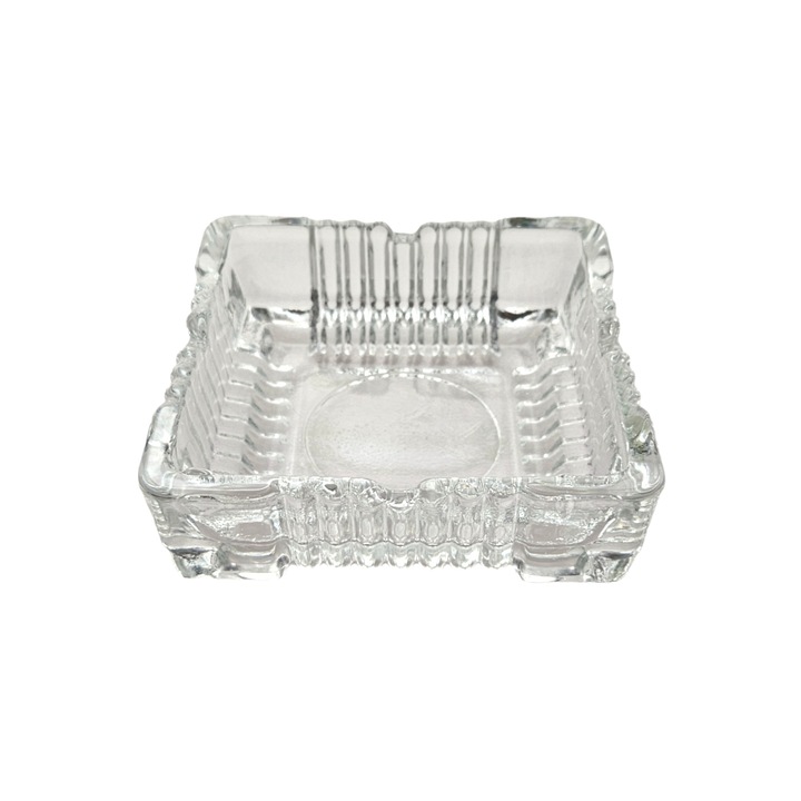 négyzet alakú hamutartó, átlátszó üvegből, mintával, 4 személyes