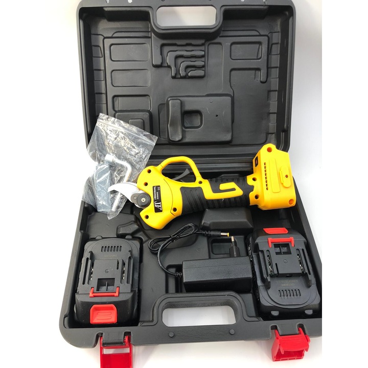Foarfeca electrica pe acumulator pentru gradina AT PERFORMANCE®, 36 V, putere maxim 800 W, valiza de transport, taiere maxim 25 mm, contine: 2 acumulatori 2.0 Ah + incarcator + valiza transport