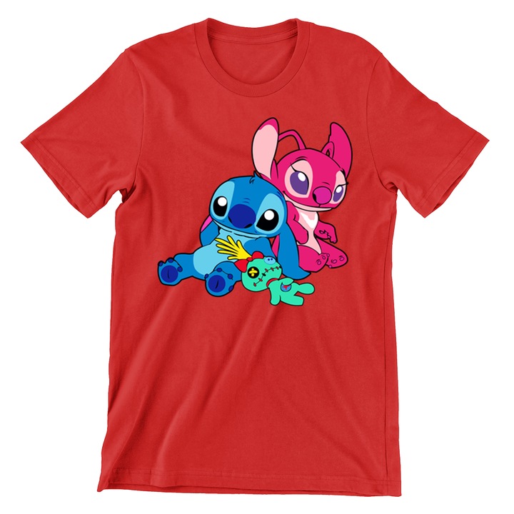 Tricou Copii, Prestige-Boutique, Lilo and Stich, Stitch and Angel plush toy, Rosu