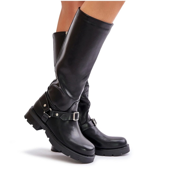 Дамски боти с цип Екологична кожа Черни