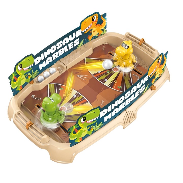 Joc de Masa Tip Fotbal, Pentru Copii, Comando Games, Tabel de Scor, 4 Mingi Incluse, Material ABS, Dimensiuni 40.7x27x14.5 cm, Model Dino Marbles, Maro cu imprimeu