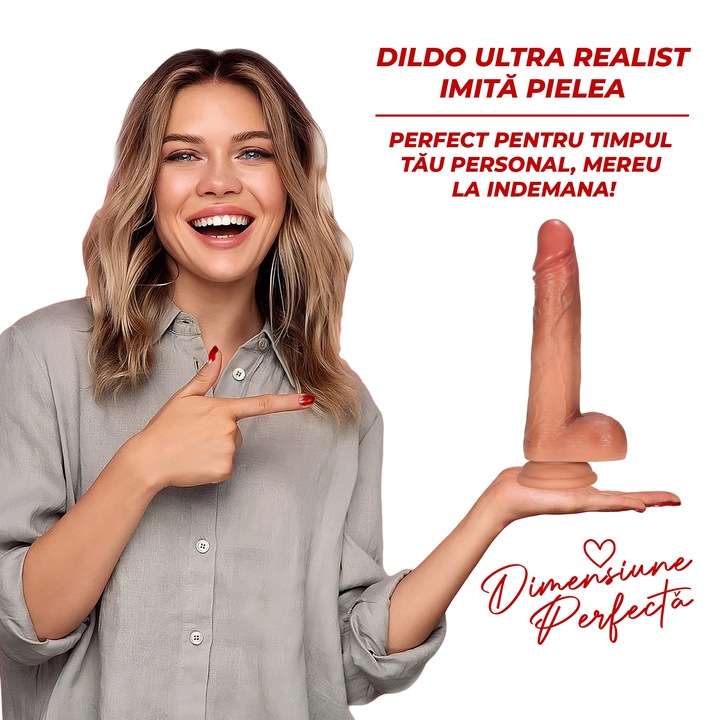 Dildo Ultra Realistic 21.5 cm lungime din Silicon Sigur cu Nervuri Reale si Ventuza Puternica - Jucarii sexuale OVELY Toys