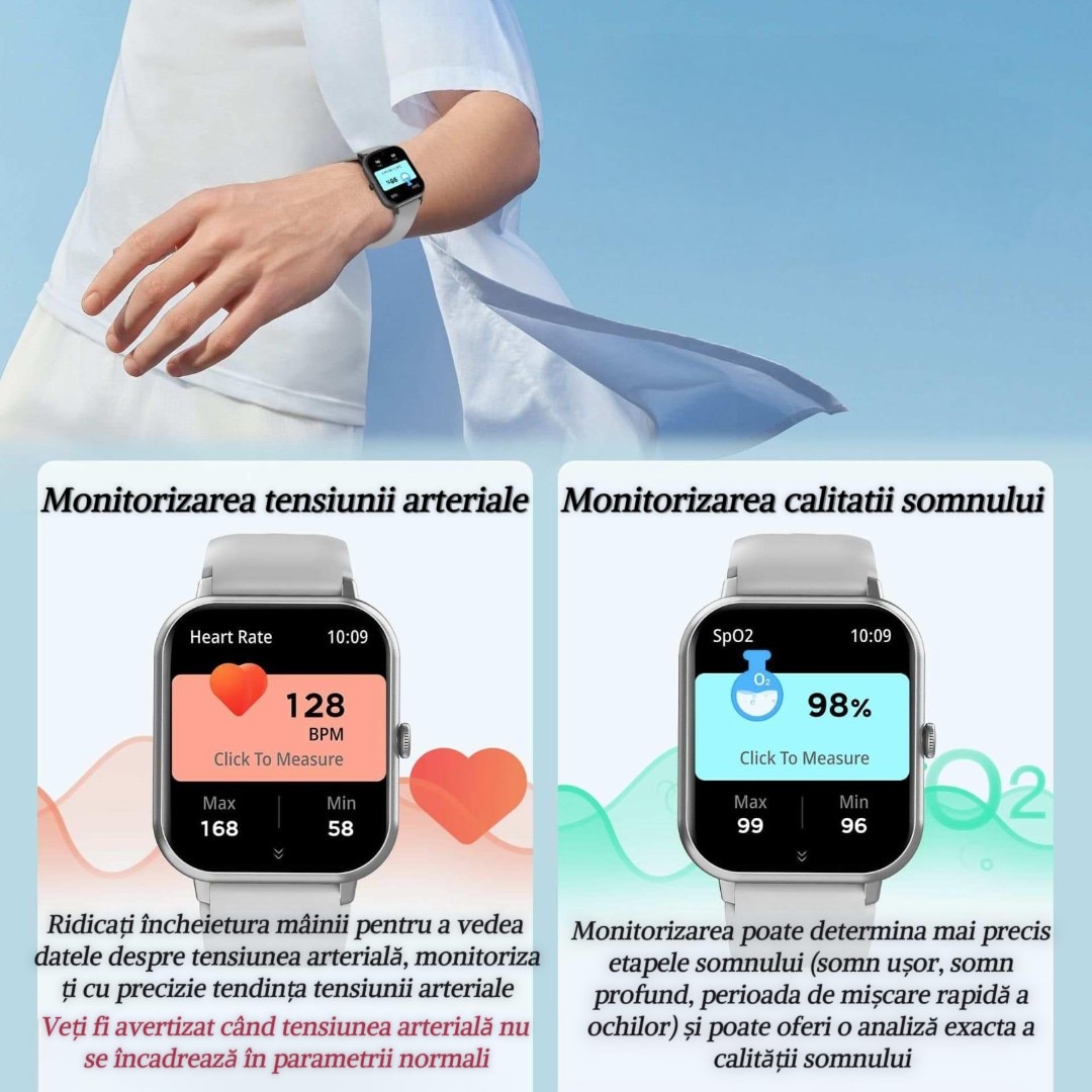 Fit Roz Watch Ceas Smartwatch Roz, compatibil iOS/Android, Bluetooth 5.0, Asistent ...