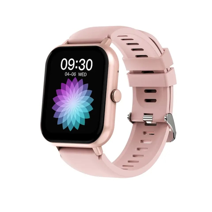Okosóra, iOS/Android kompatibilis, Bluetooth 5.0, AI hangasszisztens, alvás/fitness/pulzus/kalória/légzésfigyelés, hívásemlékeztető, hívásfogadás, push üzenet, közösségi hálózatok értesítései, rózsaszín