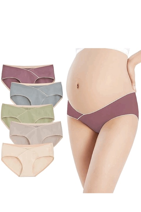 Set 5 perechi Slipi de maternitate pentru femei cu talie joasa, din bumbac in forma de V, IVOKHA, Alpha, XXL, N0JT