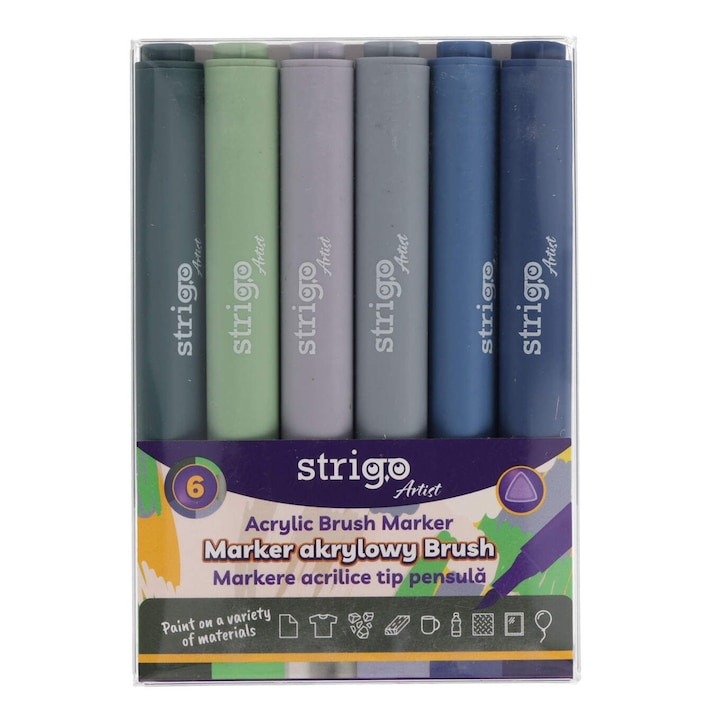 Комплект от 6 акрилни маркера Strigo тип четка, v8