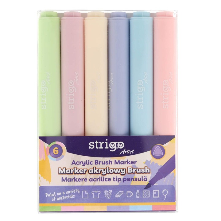Set 6 markere acrilice Strigo tip pensula, v1