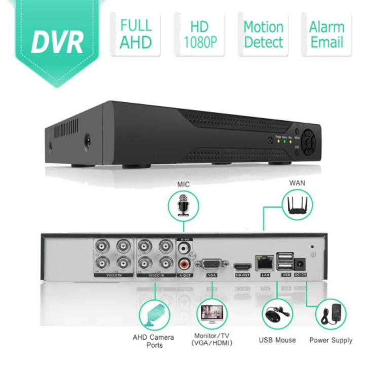 DVR, 8 - канален, H.264, PAL 625 line, 50 f/s, NTSC 525 line, 60 f/s, Черен