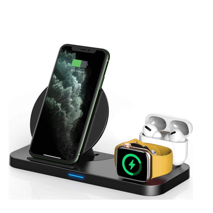 Statie de incarcare wireless 3 in 1 Astarth, pliabila, negru