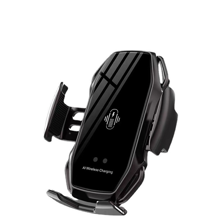 Autós telefontartó vezeték nélküli töltéssel, A5, üveglapos kivitel, 10W, érintésérzékelő, kompakt méret