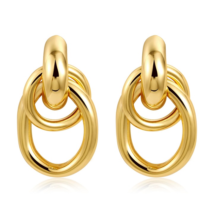 Cercei aurii in nod, placati cu aur 14K, hipoalergenici, 35x22mm