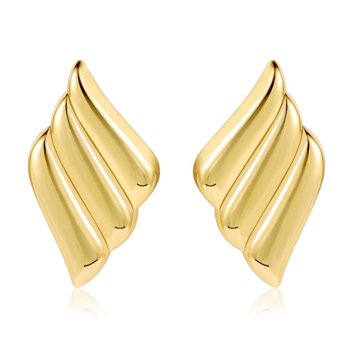 Cercei din aur 14K pentru femei, design elegant, forma de aripa, 21x36mm, hipoalergenici