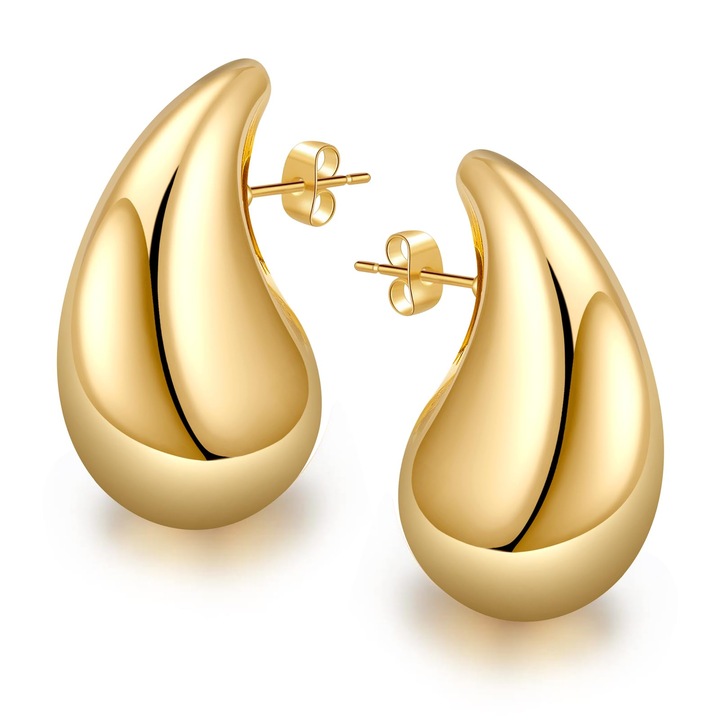 Cercei dama aurii, cercei grosi, 18K, 30x18mm