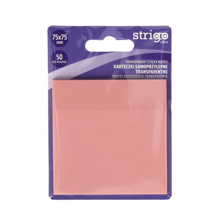 Самозалепващи бележки Strigo, 75x75 мм, 50 листа, Пастелно розово