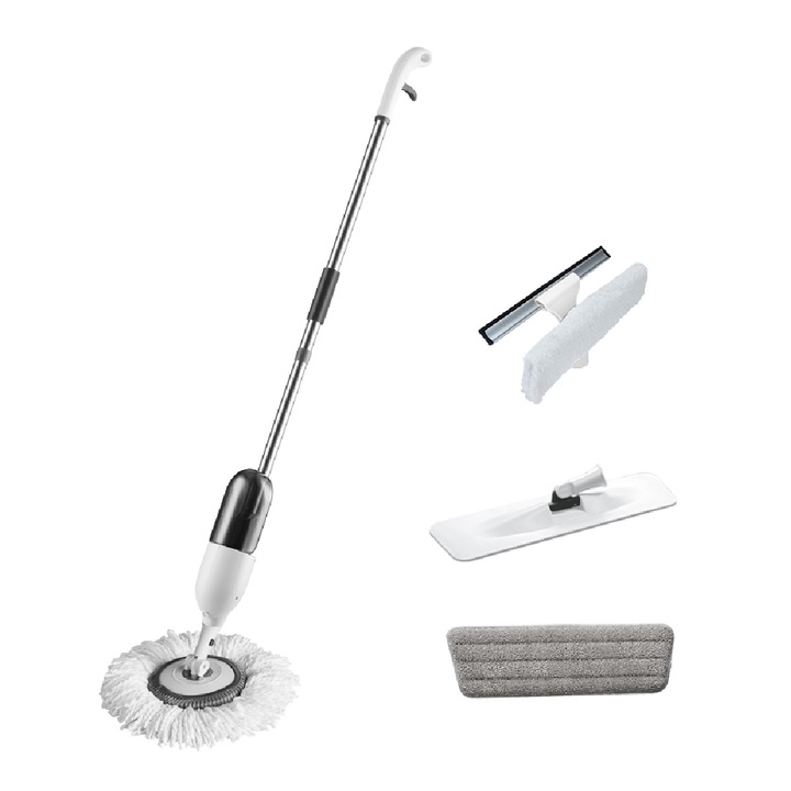 PAA-home® многофункционален моп, включва глава за моп и ротационен моп, глава за моп и плосък моп и уред за почистване на прозорци с моп и гумена стъргалка
