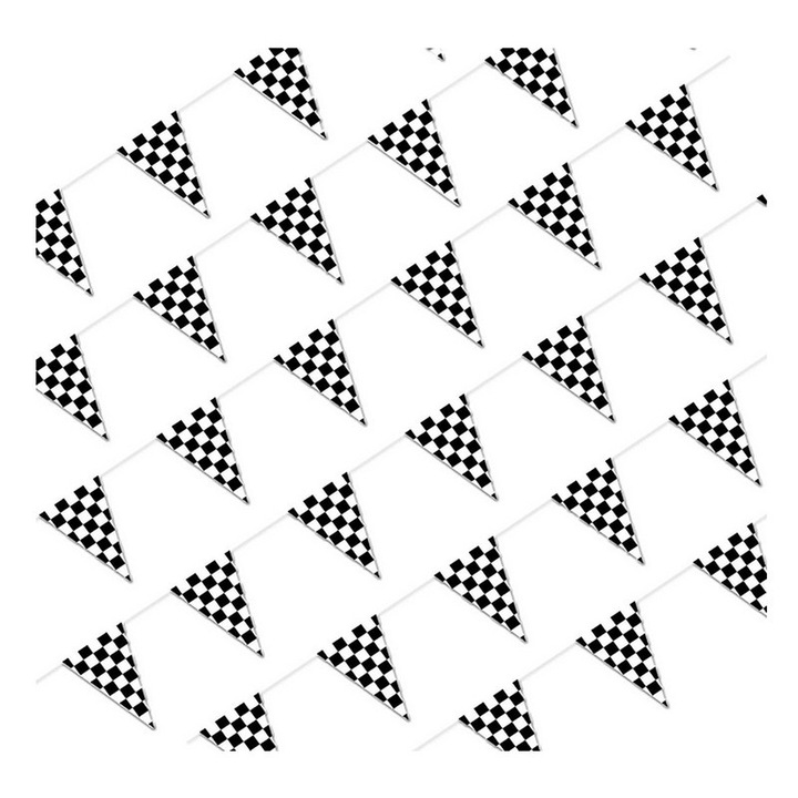 Yakumuz dekoratív transzparens, kockás zászlók, 48 db, 30x45cm, fekete-fehér