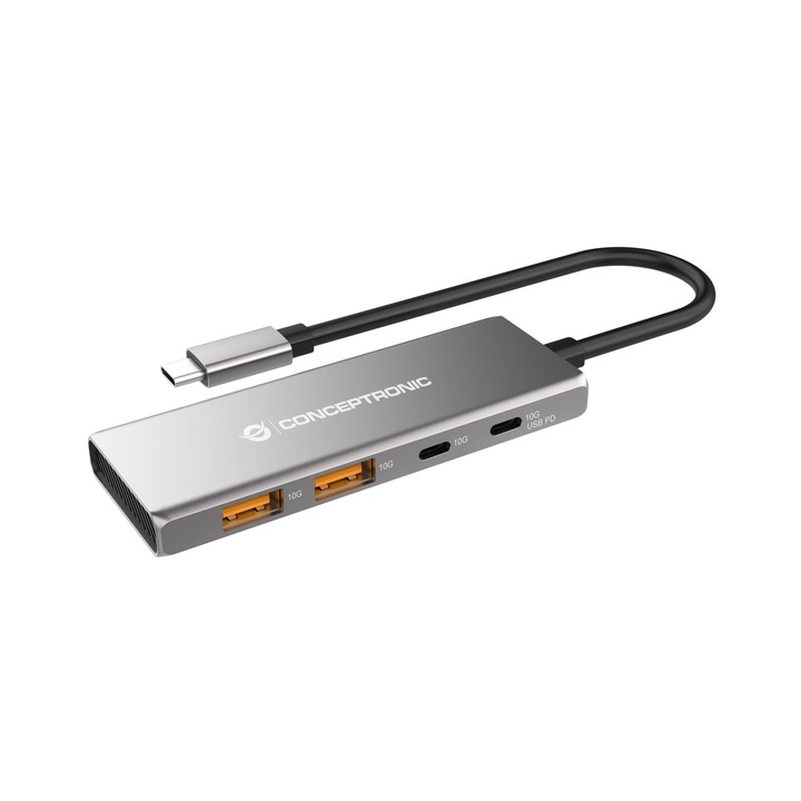 Hub Conceptronic HUBBIES15G cu 4 porturi USB3.2 Gen 2 Gri, 227792, Hub USB