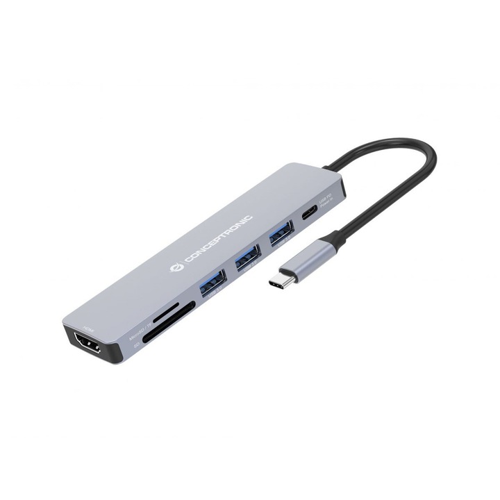 Conceptronic DONN19G 7-in-1 USB 3.2 Gen 1 Docking Station Grey, 217948, Notebook kiegészítő