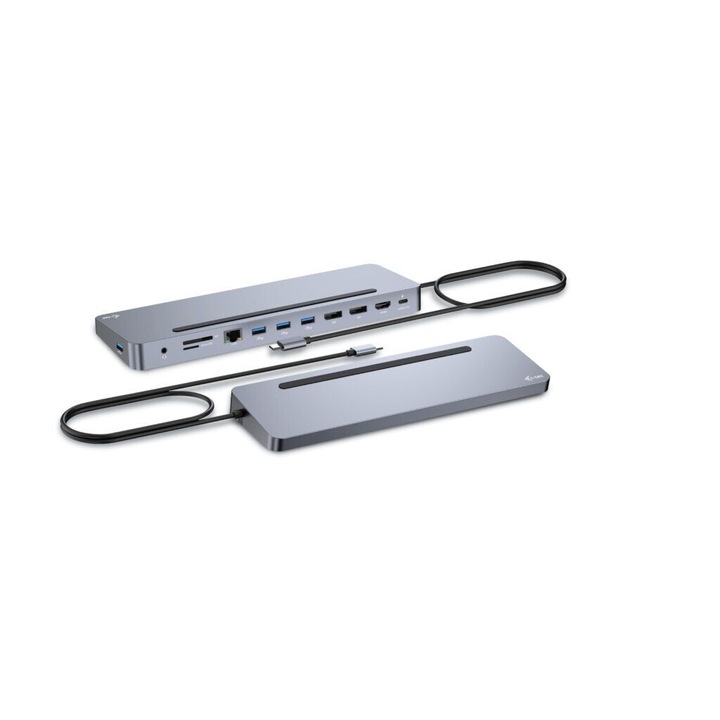 I-TEC USB-C Metal Ergonomic 3x4K Display Docking Station+Power Delivery 100W Grey, 223361, Notebook kiegészítő
