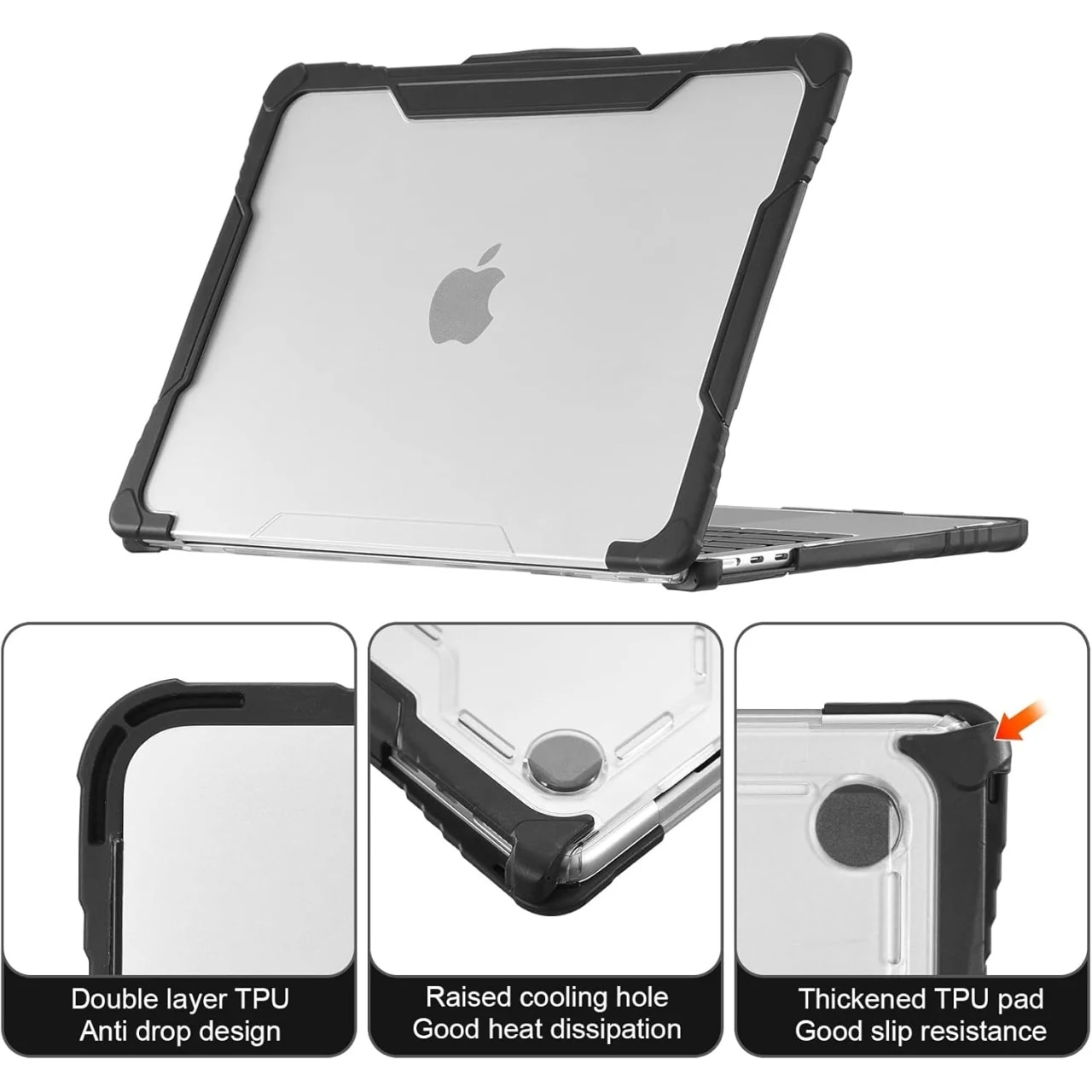 Carcasa de protectie pentru MacBook Air M2 A2681 2022 Blueswan, TPU/PC, negru/transparent, 13, 6 inchi