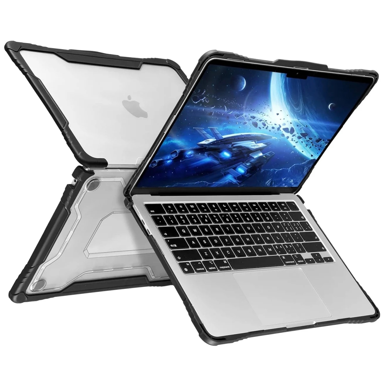 Carcasa de protectie pentru MacBook Air M2 A2681 2022 Blueswan, TPU/PC, negru/transparent, 13, 6 inchi