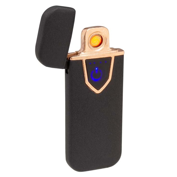 Bricheta Electronica cu Incarcare USB, Reincarcabila, Antivant, Buton cu Lumina, Cu Senzor De Amprenta, 7 Cm, Negru, Dalimag