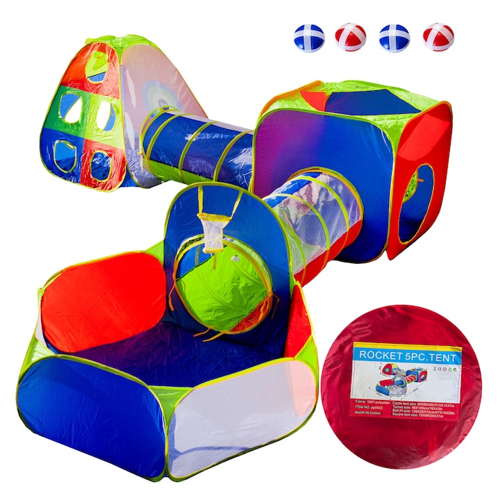 Cort Loc de joaca 5-in-1, cu protectie UV, pentru copii, multifunctional, pentru interior si exterior, casuta, tunel si cort