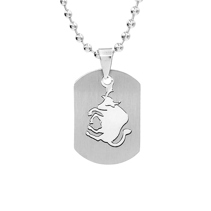 Lant inox tip US ARMY cu pandantiv placuta Dog Tag zodia Taur, PS Personal Style, grosime lant 3 mm, lungime 60 cm