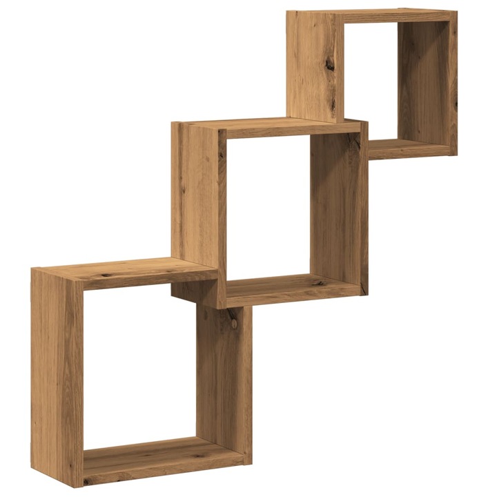 vidaXL kézműves tölgy színű szerelt fa fali kocka polcok 68x15x68 cm 855815