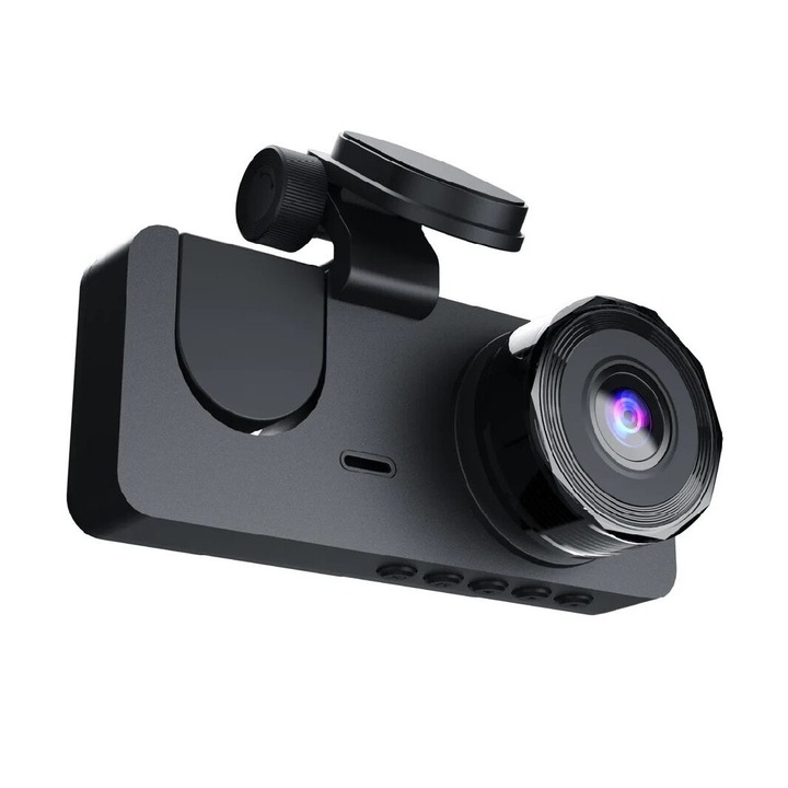 Тройна DVR камера за кола, Welora, Full-HD, 2 "35" IPS екран, 170°, WDR, Cензор за движение, G-сензор, Черна