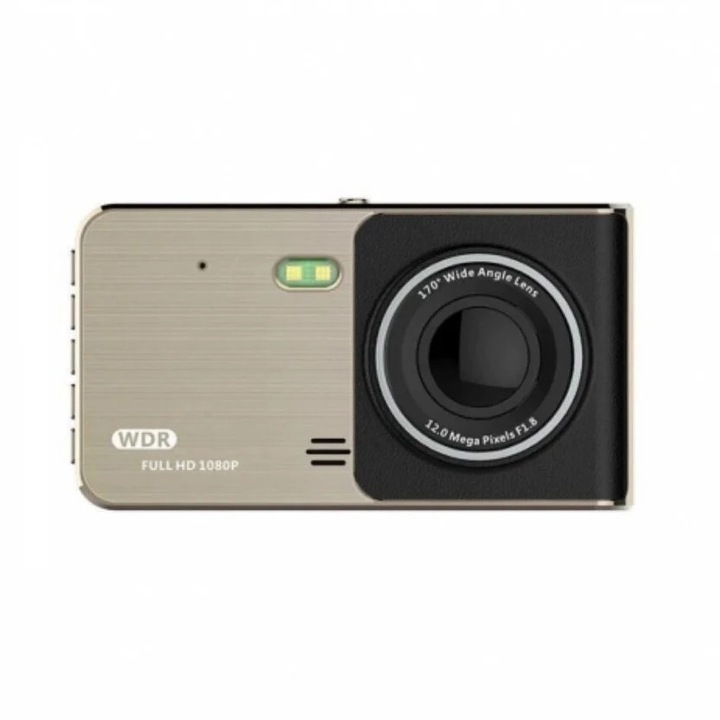 DVR камера за кола, Welora, 4" екран, Full HD, Cензор за движение, G-сензор, 15 x 10 x 5 cm, Черна
