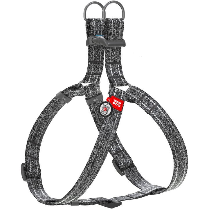 Ham pentru caini, WAUDOG Re-cotton, bumbac reciclat, cu pasaport QR, Gri, L