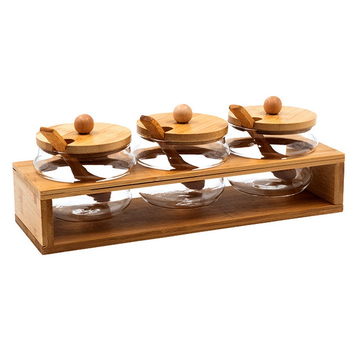 Borcane de condimente, Kupisi, Sticla, Bambus