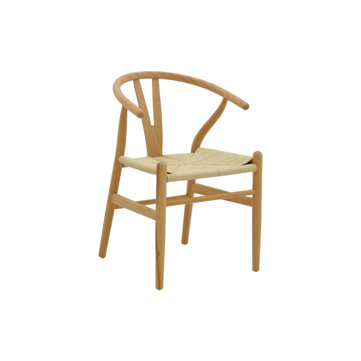 Стол Puzzle-home Wishbone, Естествено каучуково дърво, Въже, 53x55x76 см