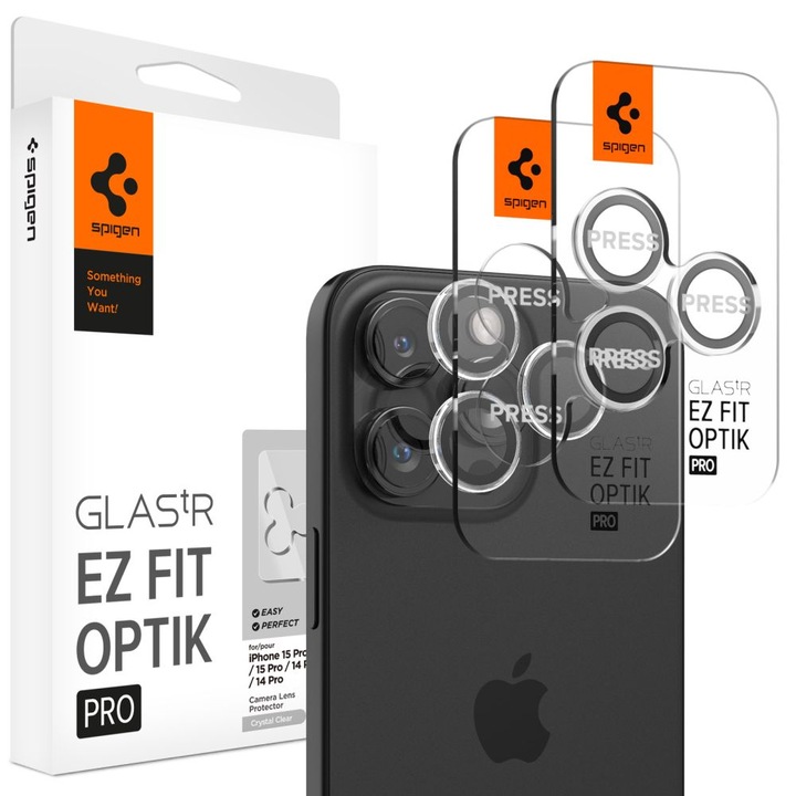 Лещи за камера SPIGEN за Apple iPHONE 16 Pro / 16 Pro Max, 2бр, easyfit, прозрачни