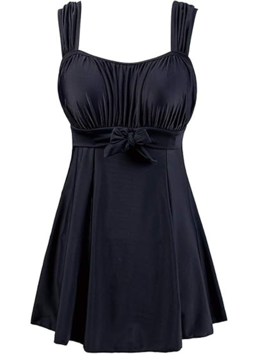 Costum de baie pentru femei tip rochie, Wantdo, dintr-o bucata, Control al abdomenului, Marimea 48-50, Negru