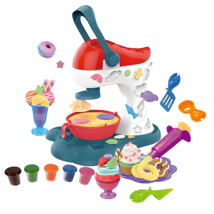 Set Plastilina Fabra®, atelier de prajituri cu instrumente de modelare, jucarie interactiva si educativa, 5 culori diferite de pasta modelatoare, + 3 ani, usor de folosit si curatat, fara lipire si uscare, 18 x 21.5 x 26 cm