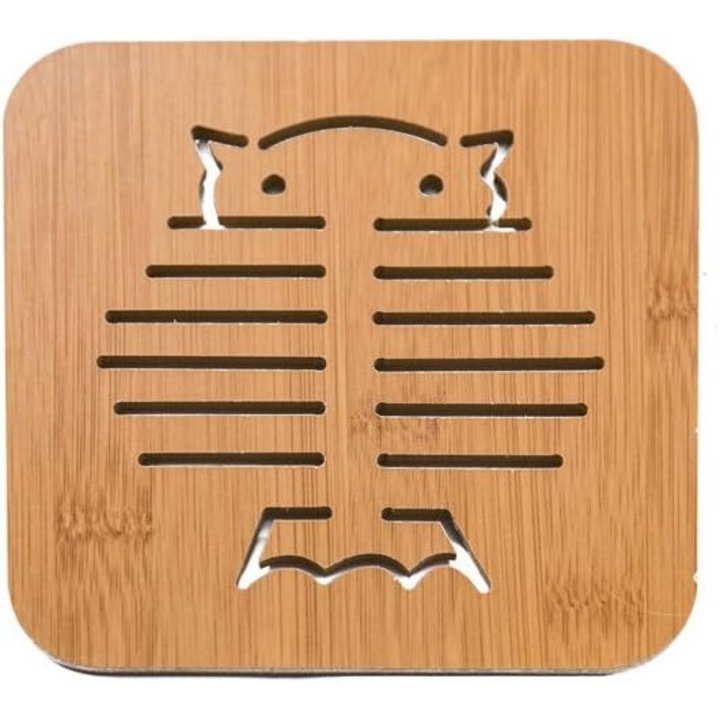 Set 4 Suporturi pentru Oale, Tigai, Tavi fierbinti, Bambus, 2x17cm, 2x13cm, Model animale