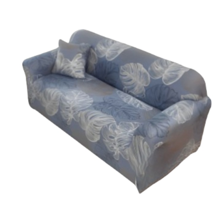 Еластичен калъф за диван, Jojo Home, щампа Mustera Leaf, L-3 места, 180x230 см, синьо-сив