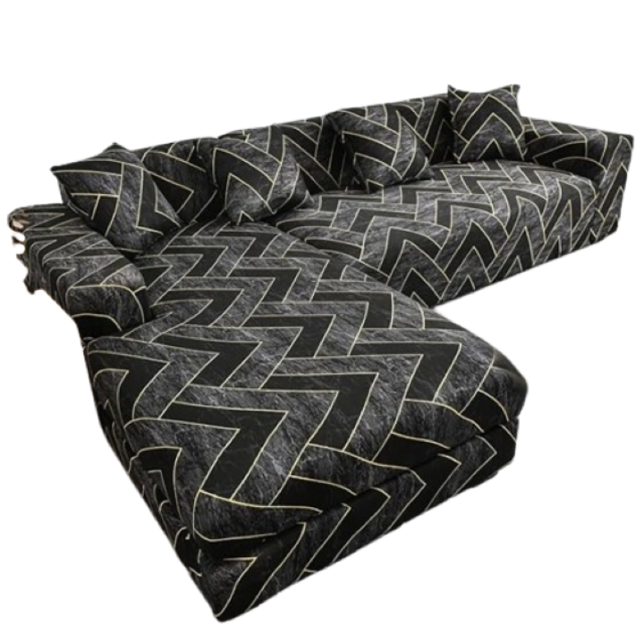 Husa elastica pentru coltar, Jojo Home, Imprimeu Abstract, M L, Gri Inchis-Negru